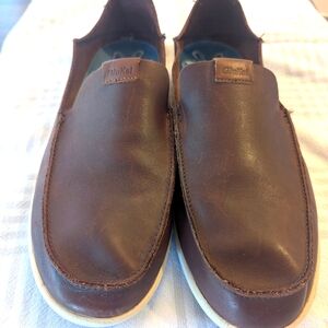 OluKai Nalukai slip on brown leather